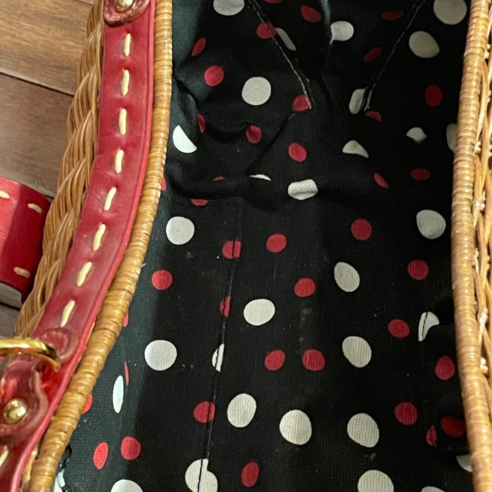 Wicker Mini Top-Handle Bag with Red Trim - Picture 6 of 8